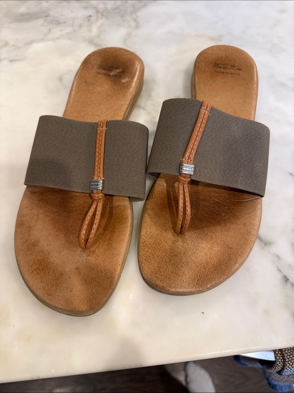 Andre Assous Slide Sandal in Tan and Taupe